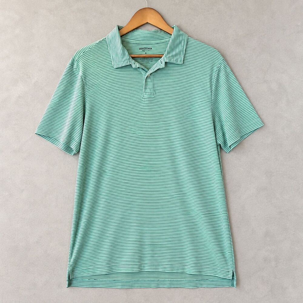 Arizona Jean Co Men’s Large Green Black Striped Cotton Polo Shirt Casual Golf